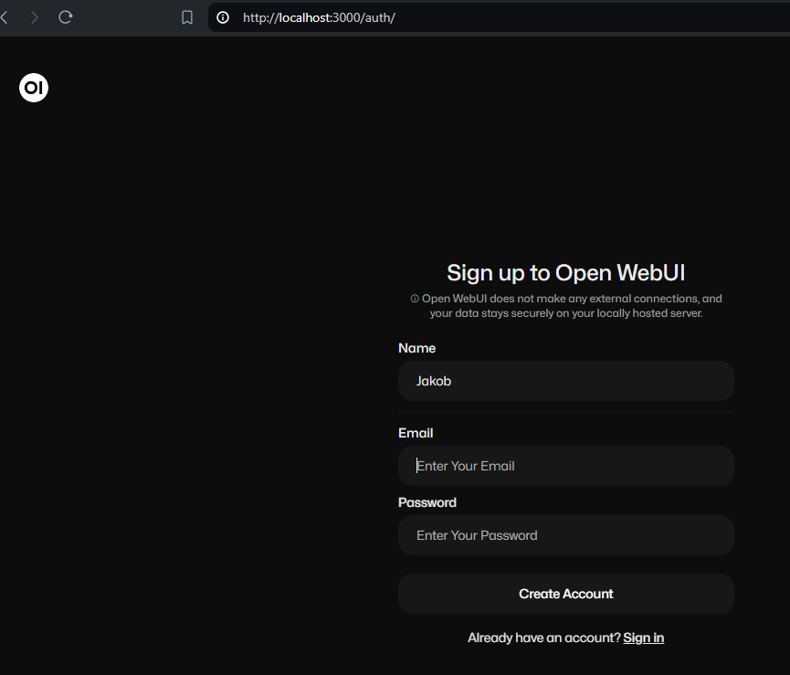 Open Web-UI Sign-up